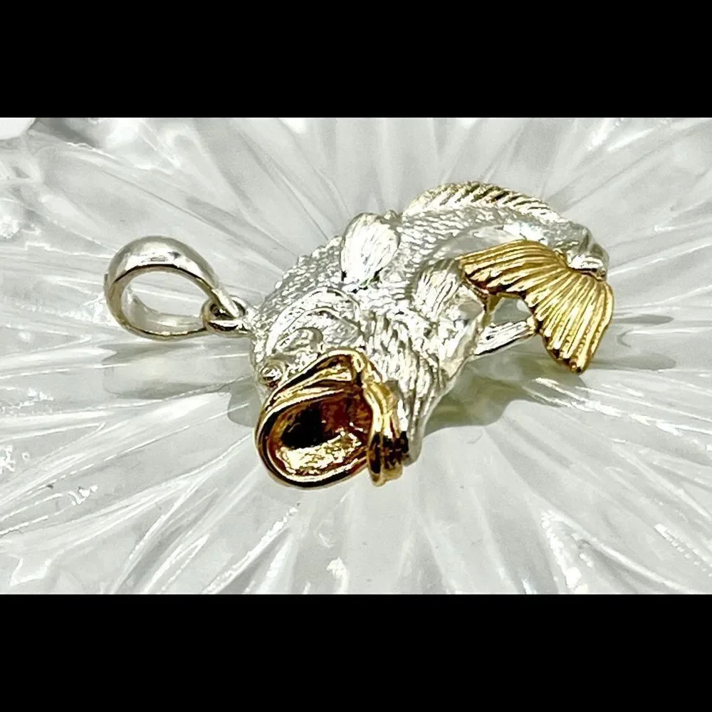 Sterling Silver Polished Jumping Bass with 14k Accents Pendant